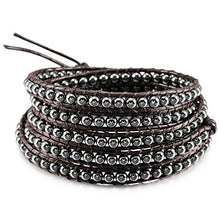 Load image into Gallery viewer, MOWOM Alloy Genuine Leather Bracelet Bangle Cuff Rope for Women Boys Kids Gemstone Beads Braided 3 Wraps & 5 Wraps Stone Adjustable Handmade Jewelry Gift