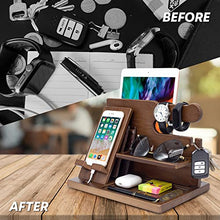 Load image into Gallery viewer, Phone Docking Station for Men - Handmade Unique Nightstand Organizer with Key Holder, Tablet Holder, Book Watch Glasses Accessories Organizer - Great Gift Ideas for Him, Husband, Dad, Grandpa