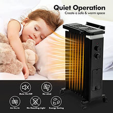 Load image into Gallery viewer, GOFLAME Oil Filled Radiator Heater, 1500W Electric Portable Space Heater with 3 Heat Settings and Built-In Thermostat, Oil Heater with Wheels, Tip-Over & Overheat Protection for Home Office (Black)
