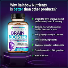 Load image into Gallery viewer, 41 in 1 Brain Booster Supplement for Focus, Memory, Clarity, Energy, Concentration | Natural Nootropics Brain Support Supplement with DMAE, Bacopa Monnieri & More | for Men & Women | 120 V Capsules