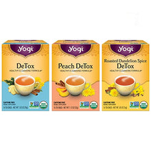 Load image into Gallery viewer, Yogi Tea - Herbal Detox Tea Variety Pack Sampler (3 Pack) - Includes DeTox, Peach DeTox, and Roasted Dandelion Spice Detox Teas - Caffeine Free - 48 Organic Herbal Tea Bags