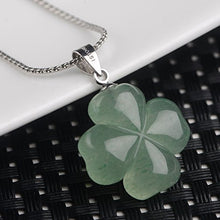 Load image into Gallery viewer, iSTONE Green Jade Lucky Four Leaf Clover Heart Pendant 925 Sterling Silver Necklace 18 Inches Fine Jewelry for Women