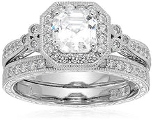 Load image into Gallery viewer, Platinum-Plated Sterling Silver Antique Ring set with Asscher-Cut Swarovski Zirconia, Size 6
