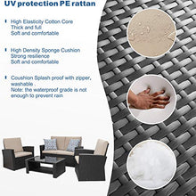 Load image into Gallery viewer, Shintenchi 4 Piece Outdoor Patio Furniture Sets, Wicker Rattan Sectional Sofa Couch with Glass Coffee Table for Backyard, Porch, Garden and Poolside Outdoor Patio Conversation Sets, Black