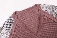 Load image into Gallery viewer, Womens Boho Patchwork Blouse Tops Waffle Knit Wrap Cross Puff Sleeve Tie Knot V Neck Summer Shirts (Pale Mauve, X-Large)
