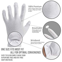 Load image into Gallery viewer, White Cotton Gloves for Moisturizing Hands Overnight Nighttime Bedtime | Women, Lotion, Sleeping, Inspection Premium Cloth Quality | Eczema Dry Sensitive Irritated Skin Spa Therapy Moisture Wristband