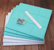 Load image into Gallery viewer, Large Bulletin Board Each 11.8" x 11.8" Omitfu 6 Pcs Felt Pin Board Tiles Used as Vision or Message Memo Notice Board with 3M Adhesive and A Box of Pushpins(White+Turquoise)