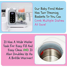 Load image into Gallery viewer, EVLA'S Double Baby Food Maker, Food Processor with 2 Steaming Baskets, Blender, Grinder, Steamer, Cooks & Blends Healthy Homemade Baby Food in Minutes, Touch Screen Control, with 6 reusable food pouches, White