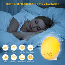 Load image into Gallery viewer, Sunrise Alarm Clock, Full Screen Wake Up Light with Sunrise Simulation, Dual Alarms, FM Radio, 8 Natural Sounds & Snooze, 3 Light Modes, Bedroom Digital Alarm Clock for Heavy Sleepers Adults Kids