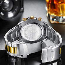 Load image into Gallery viewer, Mens Watches Chronograph Gold Blue Stainless Steel Waterproof Date Analog Quartz Business Casual Fashion Wrist Watches for Men