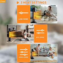Load image into Gallery viewer, AKIRES Indoor Outdoor Patio Heater,1500W Electric Infrared Heater,34IN Portable Space Radiant Tower Heater with Remote,Waterproof,24H Timer,Large Room Heater for Bedroom Office Garage Backyard Porch