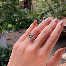 Load image into Gallery viewer, KEYZAR Engagement Rings for Women, Handmade Solitaire, 5ct Emerald Cut Moissanite 0.75ct 3D Diamonds Pave, 14k or 18k White Gold Wedding Promise Rings for Her, Includes Box (D-F Color, VVS1 Clarity)