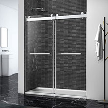 Load image into Gallery viewer, ATY Frameless Double Sliding Shower Door, Noiseless Shatterproof Bathroom Gate with Square Rail and 0.4" Tempered Glass and Buffer Function