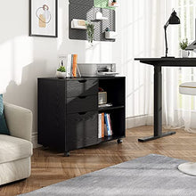 Load image into Gallery viewer, DEVAISE 3-Drawer Wood File Cabinet, Mobile Lateral Filing Cabinet, Printer Stand with Open Storage Shelves for Home Office, Black