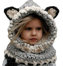 Load image into Gallery viewer, Kids Knitted Hat Autumn Winter Cute Children’s Fox Cat Wool Hat Hand-Woven Warm Earmuffs Cape Caps Unisex (Gray)