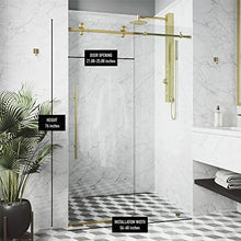 Load image into Gallery viewer, VIGO VG6021MGCL6076 3.0"L -60.0"W -76.0"H Elan Frameless Sliding Rectangle Shower Door with Clear Tempered Glass and Stainless Steel Hardware in Matte Gold Finish with Reversible Handle