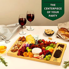 Load image into Gallery viewer, Unique Bamboo Cheese Board, Charcuterie Platter and Serving Tray for Wine, Crackers, Brie and Meat. Large and Thick Natural Wooden Server - Fancy House Warming Gift & Perfect Choice for Gourmets