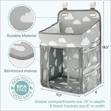 Load image into Gallery viewer, Hanging Diaper Caddy Organizer - Diaper Stacker for Changing Table, Crib, Playard or Wall & Nursery Organization Baby Shower Gifts for Newborn (Gray Cloud)