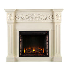 Load image into Gallery viewer, SEI Furniture Calvert Electric Carved Floral Trim Fireplace, Ivory