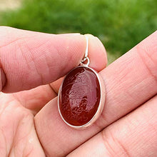 Load image into Gallery viewer, Yemeni Red Aqeeq Stone Pendant For Ladies | Aqeeq Pendant | Aqeeq Necklace | Aqeeq Shia | Akik Stone | Abyssinian Stone | Sterling Silver 92.5 | Engraved Aqeeq |Wa In Yakadul Lazina Verse Yemeni Agate