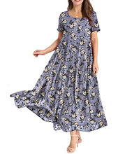 Load image into Gallery viewer, YESNO Women Casual Loose Bohemian Floral Dress with Pockets Short Sleeve Long Maxi Summer Beach Swing Dress 2XL EJF CR08