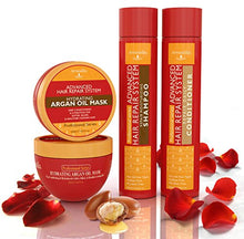Load image into Gallery viewer, Advanced Hair Repair Shampoo and Conditioner Set with Argan Oil and Macadamia Oil by Arvazallia - Sulfate Free Shampoo, Conditioner, and Deep Conditioner Hair Mask System for Dry or Damaged Hair