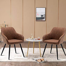 Load image into Gallery viewer, ANNJOE Faux Leather Accent Chair Arm Chairs Living Room Chairs Leisures Chair Upholstered Chair with Metal Legs Set of 2 for Home Kitchen Office Bistro Cafe, Brown