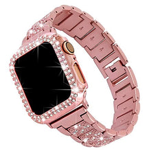 Load image into Gallery viewer, Falandi for Bling Rose Gold Apple Watch Band with Case 38mm iWatch Series 5/4/3/2/1, Dressy Diamond Rhinestone Jewelry Metal Bracelet Adjustable Wristband, Pink