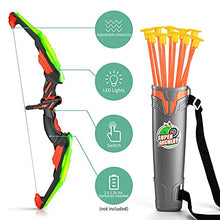 Load image into Gallery viewer, TEMI Kids Bow and Arrow Set - LED Light Up Archery Toy Set with 10 Suction Cup Arrows, Target & Quiver, Indoor and Outdoor Toys for Children Boys Girls