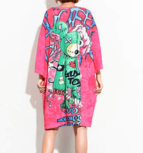 Load image into Gallery viewer, ellazhu Women 1/2 Sleeve Printed Oversized T-Shirt Dress GA1474 Pink