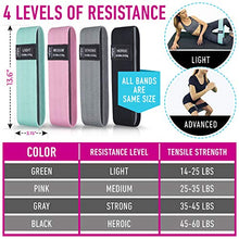 Load image into Gallery viewer, Vergali Fabric Booty Bands for Women Butt and Legs. Set of 4 Non Slip Cloth Resistance Working Out Band for Glute, Thigh, Squat with Workout Resistant Fitness Training Guide to Exercise at Home or Gym