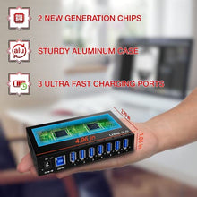 Load image into Gallery viewer, USB 3.0 Hub - 7 Port Powered USB Hub Splitter - High-Speed Data Transfer - Aluminium Alloy USB Hub with 12V/3A/36W Power Adapter, LEDs and Mounting Brackets - Black