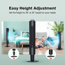 Load image into Gallery viewer, Tower Fan, 42” 90° Oscillating Tower Fan with 5 Fan Speeds, Sleep Mode, Remote, 12H On/Off Timer, Portable Stand Up Floor Bladeless Fan for Bedrooms, Living Rooms, Kitchen, Offices