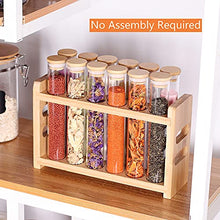 Load image into Gallery viewer, Tzerotone Bamboo Spice Rack with Empty Round Spice Jars Sets - Farmhouse Seasoning Organizer for Countertop Cabinet Kitchen Pantry - Included 5oz 12 Pcs Glass Spice Containers with Lids and 1 Pcs Standing Spice Holder