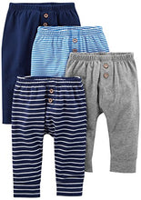 Load image into Gallery viewer, Simple Joys by Carter's Baby Boys' 4-Pack Pant, Navy/Stripes/Gray, 3-6 Months