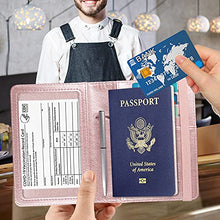 Load image into Gallery viewer, ACdream Passport and Vaccine Card Holder Combo, Cover Case with CDC Vaccination Card Slot, Leather Travel Documents Organizer Protector, with RFID Blocking, for Women and Men, Rose Gold