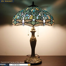 Load image into Gallery viewer, Tiffany Lamps 24 Inch Tall 2 Light Sea Blue Stained Glass Crystal Bead Dragonfly Style Table Lamp Shade Desk Beside Lamp Antique Zinc Base for Coffee Table Living Room Bedroom S147 WERFACTORY