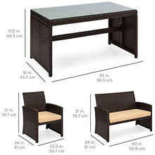Load image into Gallery viewer, Best Choice Products 4-Piece Wicker Patio Furniture Set w/Table, Tempered Glass, 3 Sofas, Cushioned Seats - Brown