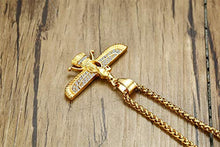 Load image into Gallery viewer, MEALGUET Gold Plated Stainless Steel Iced Out Farvahar Zoroastrian Iran Persian Achaemenian Pendant Necklace, Hip Hop Jewelry