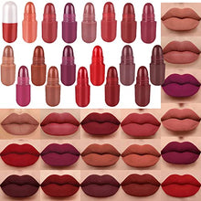 Load image into Gallery viewer, BINGBRUSH 18Pcs Mini Capsule Makeup Lipstick Pills Set, Long Lasting Matte Lipstick Lip Stain Set Lápiz Labial Rojo Women Red Matte Lipsticks Cute Lip Stick Purse Set Labiales Matte Larga Duracion 24