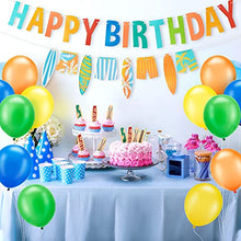 Load image into Gallery viewer, 38 Pieces Surf Up Happy Birthday Garland Summer Banner Surfboard Cupcake Toppers Different Color Latex Balloons for Swimming Pool Summer Beach Party Birthday Baby Shower Party Supplies