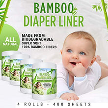 Load image into Gallery viewer, Disposable Cloth Diaper Bamboo Liners – 4 Rolls, Fragrance Free & Chlorine Free, Compostable, Dye Free Flushable Biodegradable Viscose Bamboo Liners for Cloth Diaper 100 Each Sheets for 4 Rolls