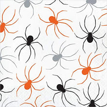 Load image into Gallery viewer, Halloween Party Supplies, Spider & Buffalo Plaid Design, 16 Guests, 129 Pieces, Disposable Paper Dinnerware, Plate, Napkin, Cups, Cutlery and Table Cover Set