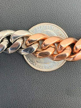 Load image into Gallery viewer, Tri Color Cuban Chain Or Bracelet - Heavy 12mm with Diamond Clasp- Mens Miami Cuban - Yellow Rose & White Gold Over Stainless Steel (20" Chain)