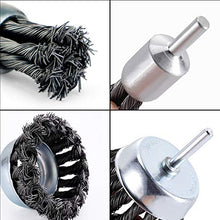 Load image into Gallery viewer, TILAX 3'' Wire Wheel Cup Brush End Brush Set 3 Pcs, Wire Brush for Drill 1/4 Inch Arbor 0.019" Carbon Steel Knotted Wire Brush Drill Bit, Drill Wire Brush Attachment, Rust Removal