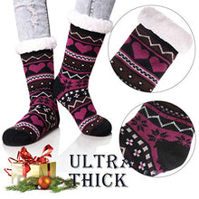 Load image into Gallery viewer, Dosoni Women's Winter Snowflake Fleece Lining Knit Thick Warm Christmas Slipper Socks (Black)