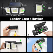 Load image into Gallery viewer, Claoner Solar Security Lights Outdoor Motion Sensor, 306 LED Solar Outdoor Lights 2 Packs Wireless Solar Flood Lights Outdoor Motion Sensor 3 Heads 270° Wide Angle IP65 Waterproof Wall Lights