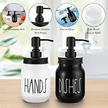 Load image into Gallery viewer, Mason Jar Soap Dispenser Set by Brighter Barns - Farmhouse Dish and Hand Soap Dispensers Set - Liquid Soap Dispenser - Glass Soap Dispensers for Kitchen Sink - Farmhouse Kitchen Decor (Black/White)
