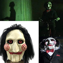 Load image into Gallery viewer, The Puppet Mask, Jigsaw Dress Up Mask,Latex Saw Billy Cosplay Horror Scary Mask with Hair for Halloween, Bar, Dress up Costume Party Pros (JIGSAW)