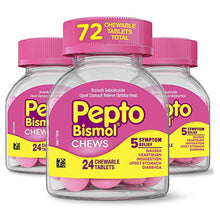 Load image into Gallery viewer, Pepto Bismol Chews, Upset Stomach Relief, Bismuth Subsalicylate, Multi-Symptom Relief of Gas, Nausea, Heartburn, Indigestion, Upset Stomach, Diarrhea 24 Chews (Pack of 3)